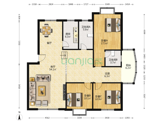 儋州东路152号 3室1厅2卫 143平方