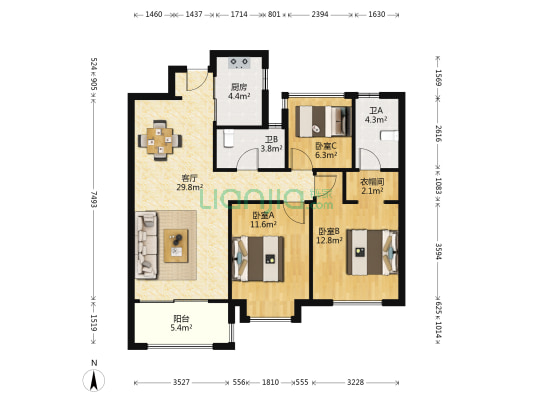 堇天府 3室1厅2卫 98平方