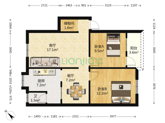 广西二轻工业干部学校 2室2厅1卫 79平方
