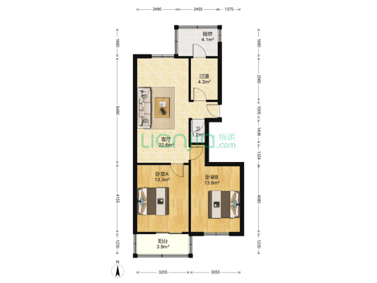 铁路39宿舍 2室1厅1卫 72平方