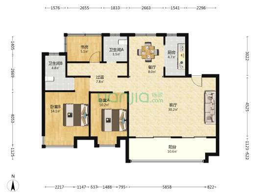 尚泽樾园西区 3室2厅2卫 127平方