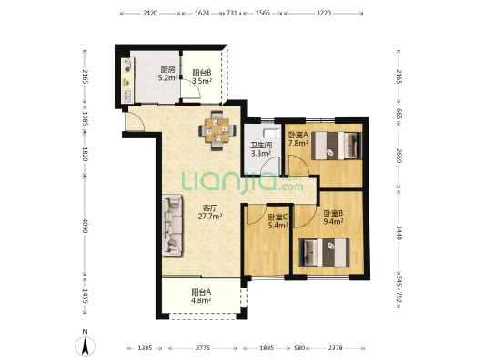 惠华花园 3室1厅1卫 83平方