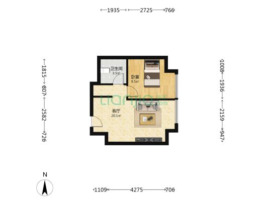 融创裕华壹号公寓 1室1厅1卫 59平方