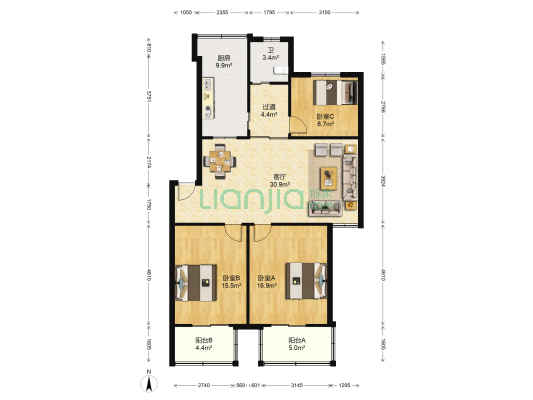 四方新村八村 3室1厅1卫 123平方