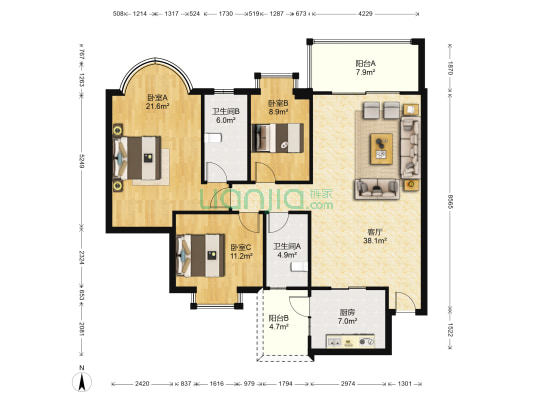 骏雅豪园 3室1厅2卫 125平方