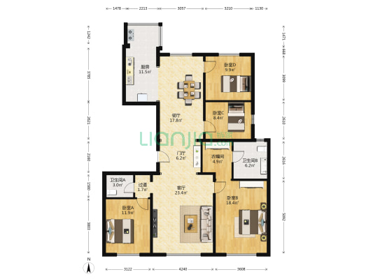 泰禾金府大院 4室2厅2卫 147平方