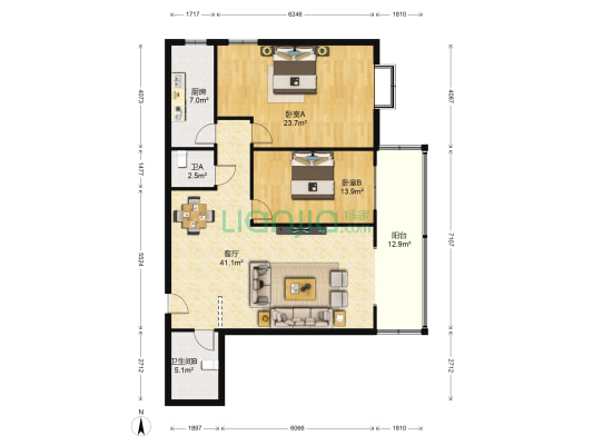 省石油公司家属院(七里河区) 2室1厅2卫 137平方