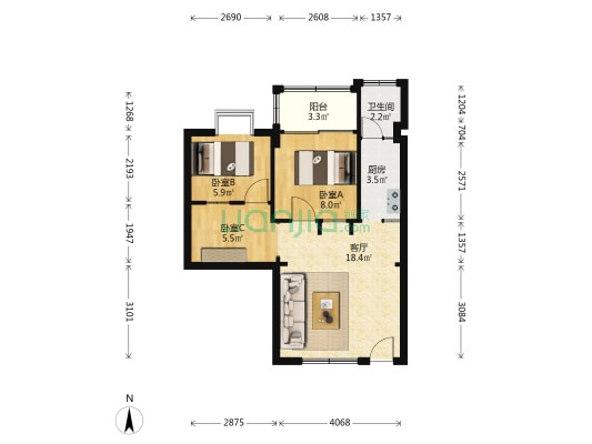 红十字会医院宿舍牛奶厂街1号大院 3室1厅1卫 60平方