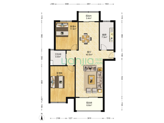 广益景苑 2室1厅1卫 107平方