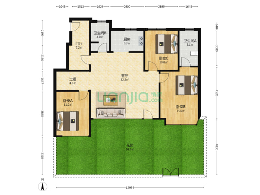 御东君临 3室1厅2卫 114平方