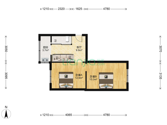 重工南街 2室1厅1卫 53平方