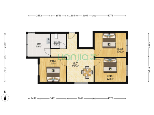 工行宿舍1 3室1厅1卫 85平方