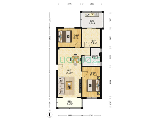 省劳教二所家属院 2室2厅1卫 77平方