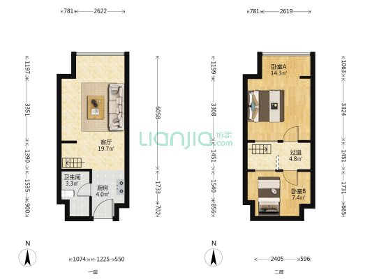 绿城芯创中心 2室1厅1卫 46平方