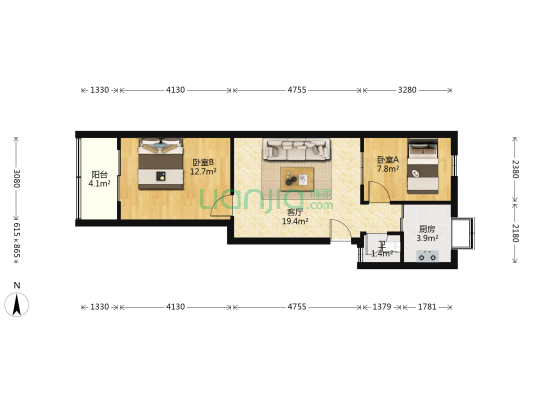 富国街小区 2室1厅1卫 64平方