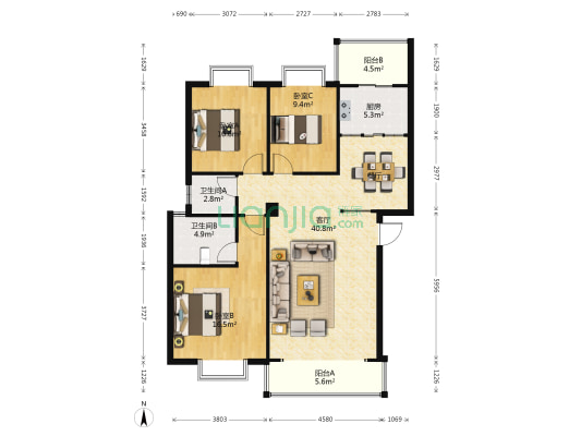 名宅·东辰苑 3室1厅2卫 117平方