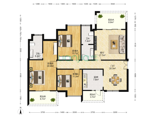 东苑C区 3室1厅2卫 140平方