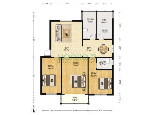 二里岗街19号院 3室2厅2卫 122平方