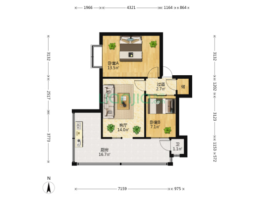书林街93号 2室1厅1卫 46平方