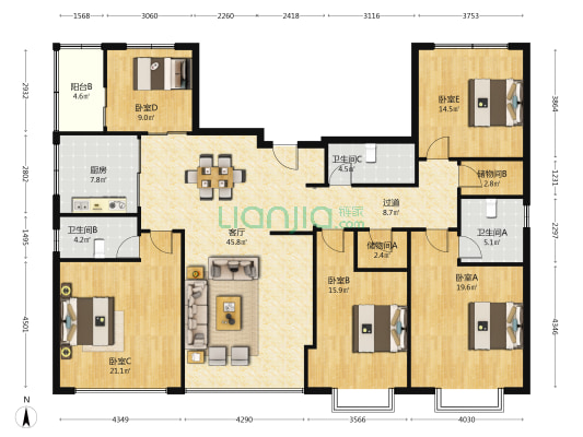 岐元街 5室1厅3卫 220平方
