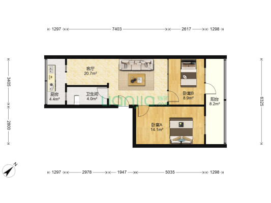 磨子村 2室1厅1卫 67平方