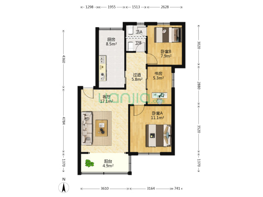 莲花一村 3室1厅2卫 76平方