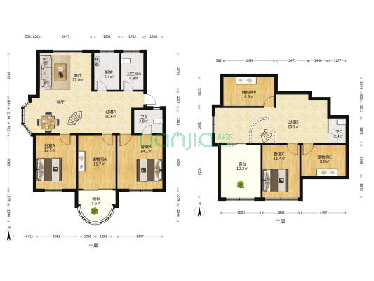 华新花园 3室1厅3卫 114平方