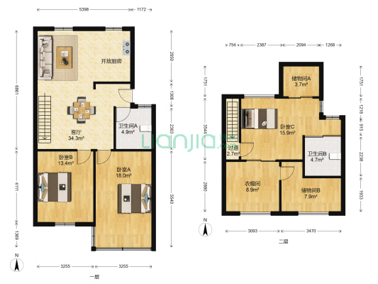 吉庆街88号 3室1厅2卫 110平方