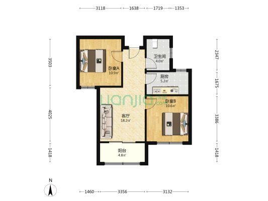 北岗花园二期 2室1厅1卫 85平方