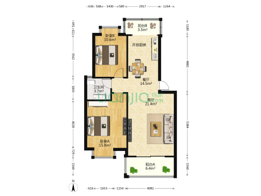 尚东大道 2室2厅1卫 83平方