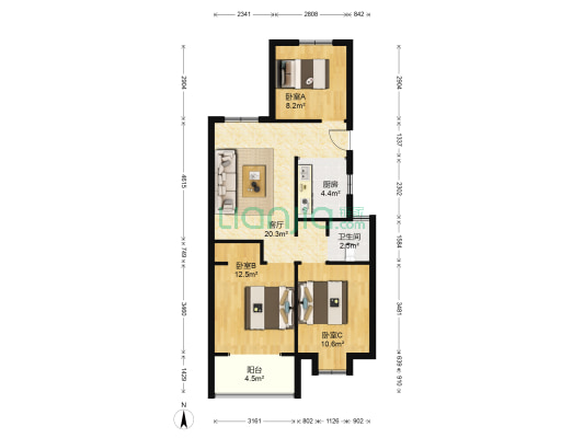 熙景和苑 3室1厅1卫 86平方