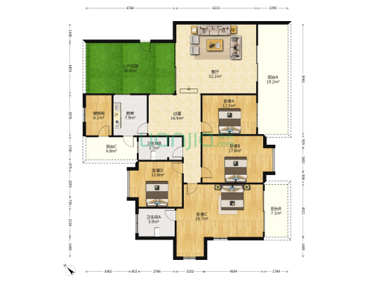 渝能国际花园洋房 4室1厅2卫 200平方