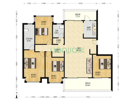 梧桐苑 4室1厅2卫 165平方
