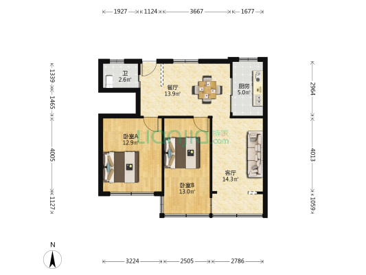 炼化小区 2室2厅1卫 80平方