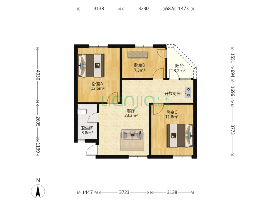 石井新村 3室1厅1卫 83平方