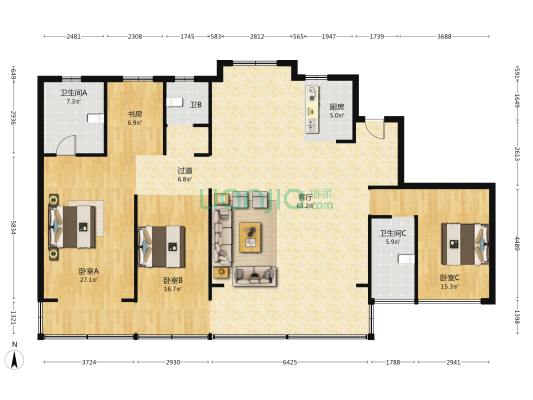 玖望云邸 4室1厅3卫 198平方