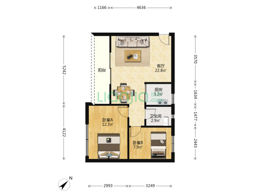 福悦花园 2室1厅1卫 68平方