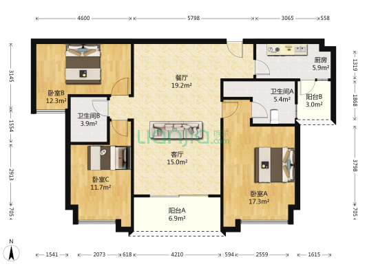 保利春天里 3室2厅2卫 125平方