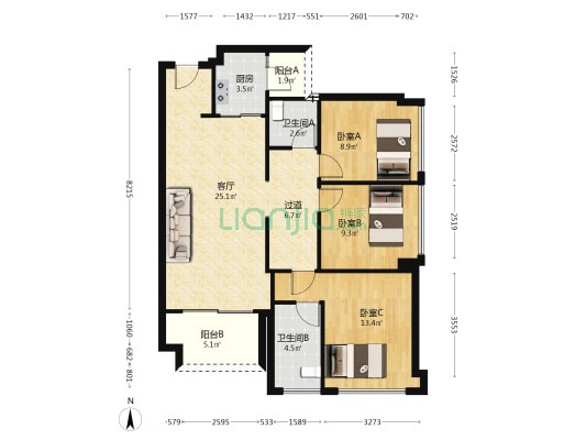 百合世纪广场 3室1厅2卫 101平方