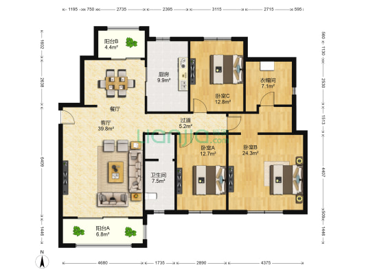 新地阿尔法国际社区 3室1厅1卫 164平方