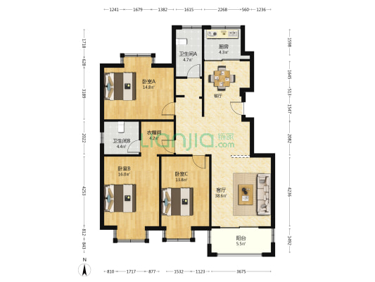 绿茵河畔北区 3室1厅2卫 127平方