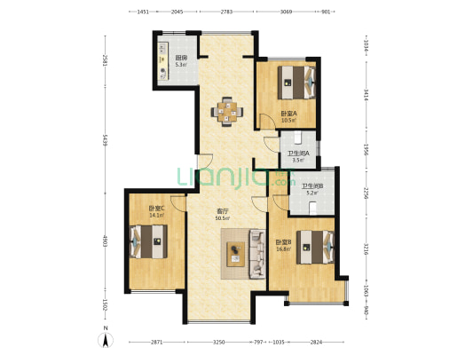 新城昕樾 3室1厅2卫 139平方