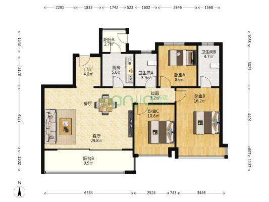 招商雍景湾 3室1厅2卫 138平方