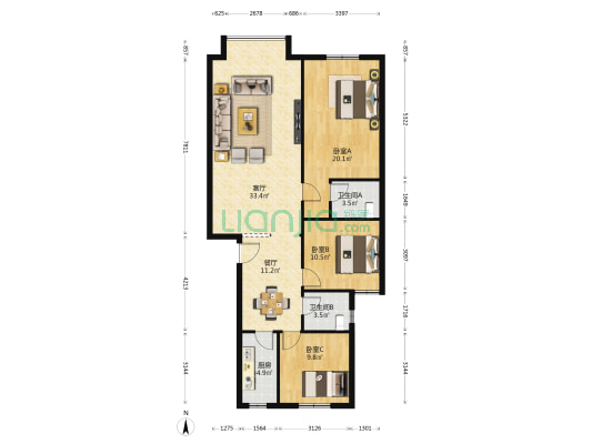 银河学府苑 3室2厅2卫 116平方