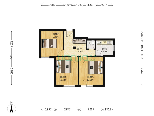 鼓楼巷 3室1厅1卫 58平方