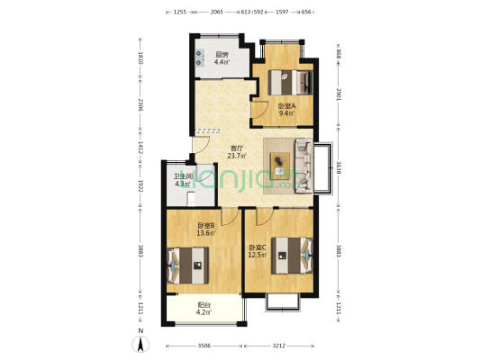 上釆王沟新村三和北苑 3室1厅1卫 92平方