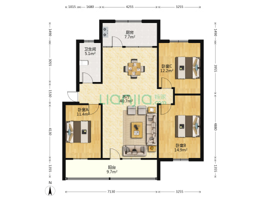 广电小区 3室1厅1卫 135平方