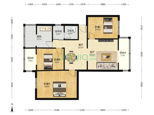 圣景路3号 3室2厅2卫 107平方