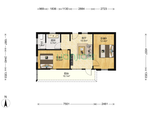西兴苑 2室1厅1卫 62平方