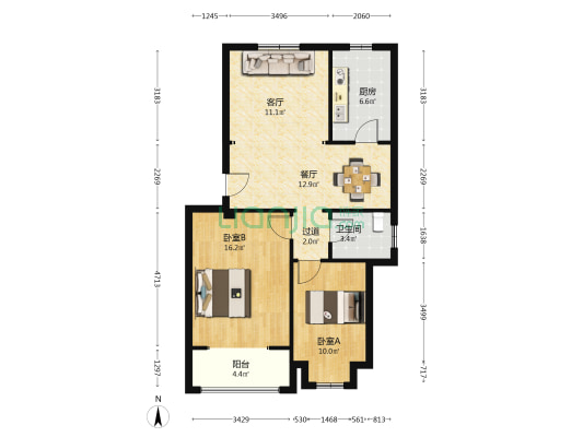 西盛园南区 2室2厅1卫 81平方